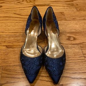 XYD women’s navy blue beaded kitten heels